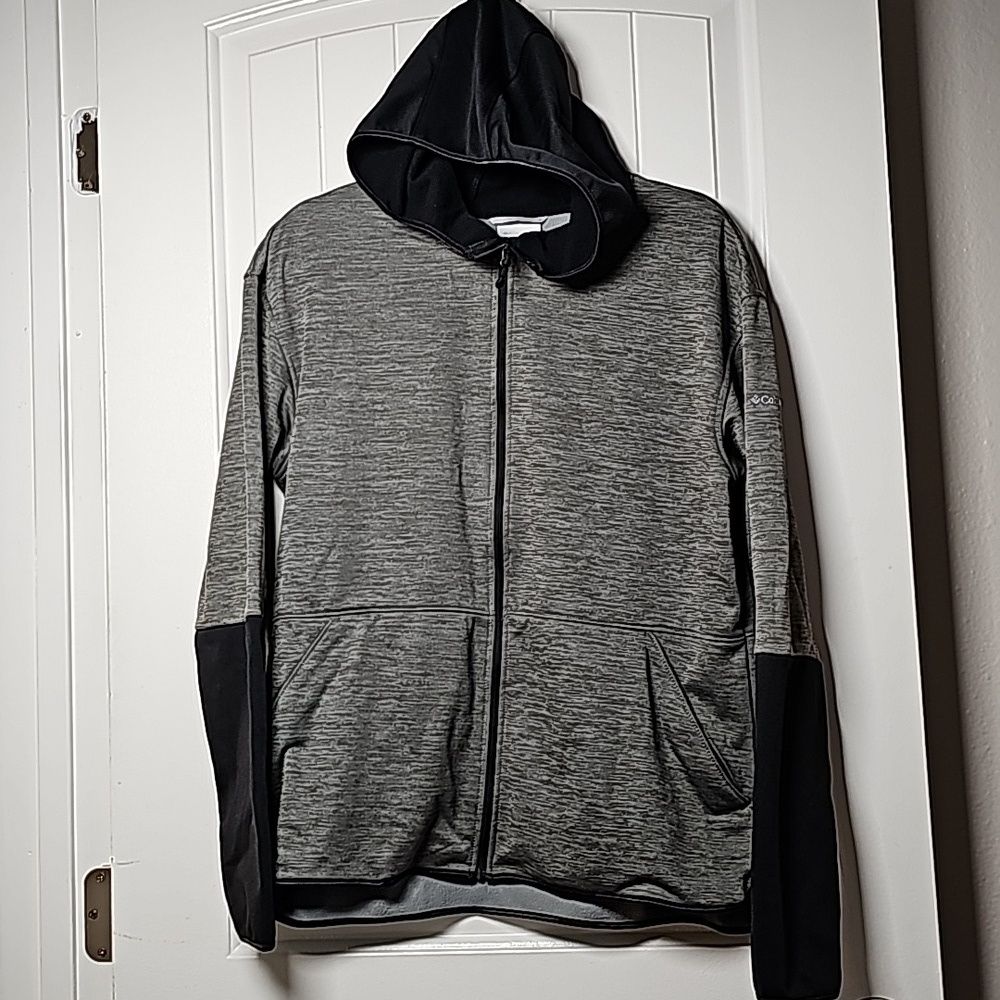 Columbia L grey/black zip up hoodie, water repellent